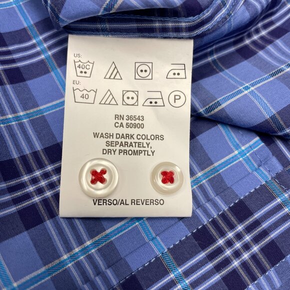 Men's TOMMY HILFIGER Slim Fit Blue Plaid Button-down Dress Shirt-‎ Size L - Picture 5 of 10